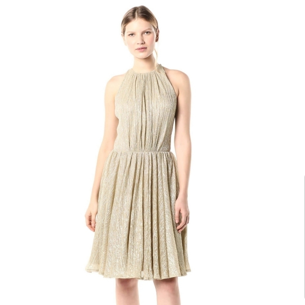 Halston Heritage metallic gold cocktail dress